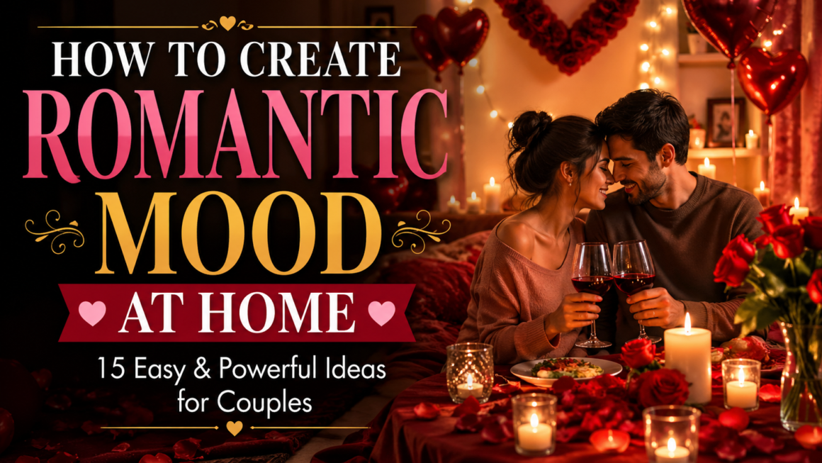 romantic mood at home setup with couple candlelight dinner and soft lighting